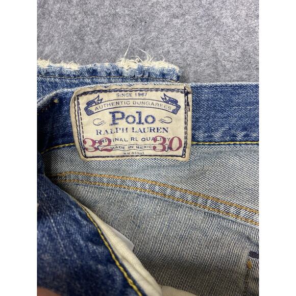 Polo Ralph Lauren Jeans Mens 32 x 30 Blue Sullivan Slim Distressed Patches - Picture 6 of 16